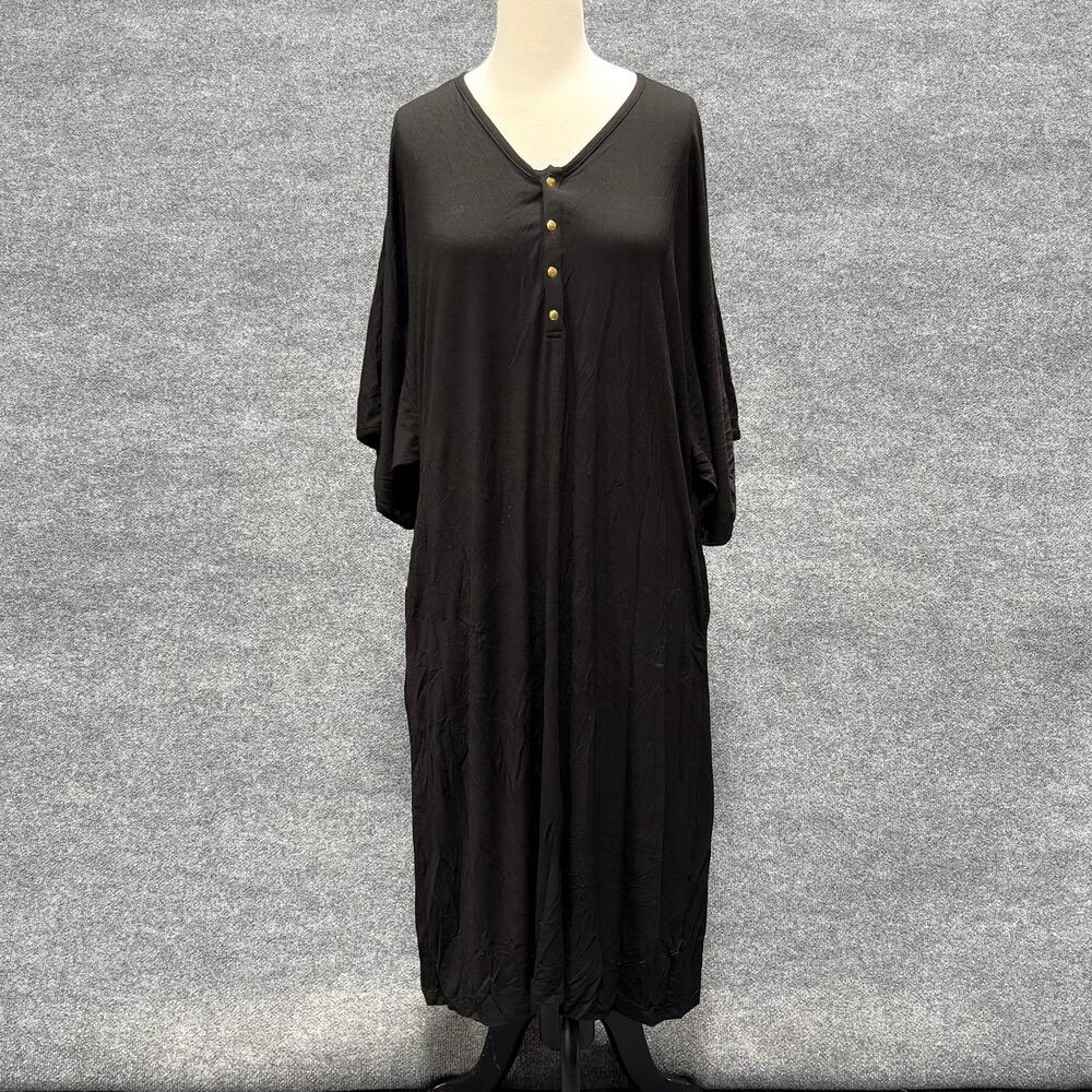 Dwell & Slumber Gown Womens Large Black Kaftan V Neck Button Jersey Lounge Maxi